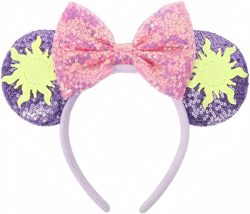 ETLUK Mouse Ears Headband, Princess Mouse Ears Bow Headbands for Women Girls, Cosplay Accessories Party Decorations (Purple) - Image 1